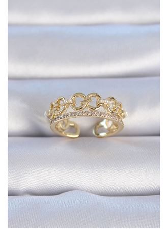 Pirinç Gold Renk Zirkon Taşlı İnci Detay Kadın Yüzük