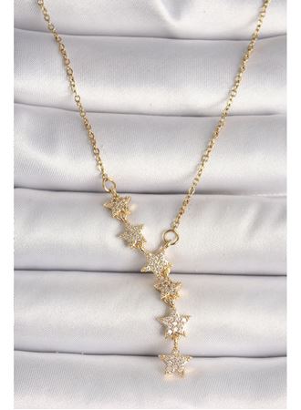 316L Çelik Gold Renk Zincir Zirkon Taşlı Yıldız Model Kadın Kolye