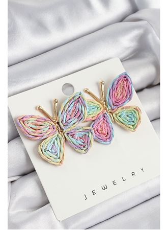 Pirinç Rainbow Kelebek Model Gold Renk Kadın Hasır Küpe