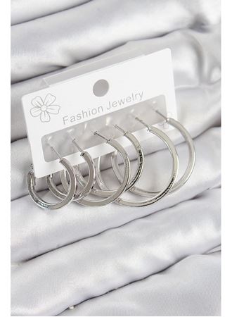 Pirinç Halka Model Gümüş Renk Kadın Set Küpe