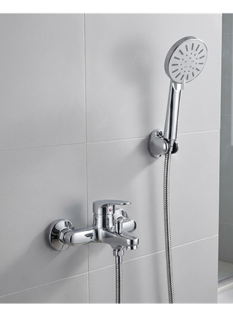 4 Kademeli Krem Duş Seti El Duşu Başlığı Spiral Hortum ve Duvar Askısı