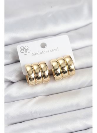 316L Çelik Gold Renk 3'lü Görünüm Kadın Küpe