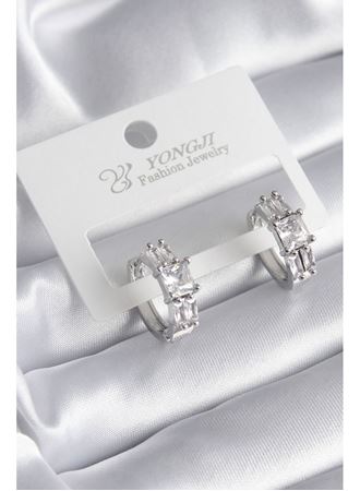 Pirinç Gümüş Renk Kare Zirkon Taşlı Kadın Küpe