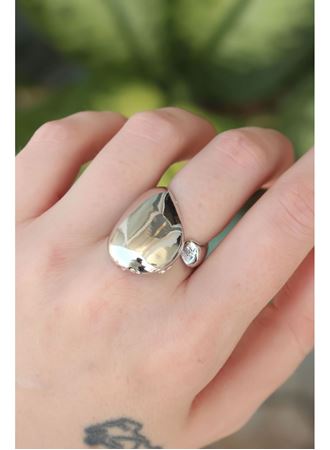 Pirinç Gümüş Renk Ayarlanabilir İri Bombeli Yüzük