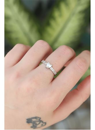 Pirinç Gümüş Renk Ayarlanabilir Zirkon Taşlı Minimal Kalp Yüzük