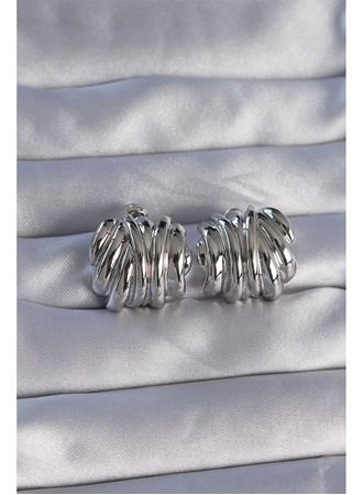 Pirinç Gümüş Renk Tırtıklı Bombe Model Küpe