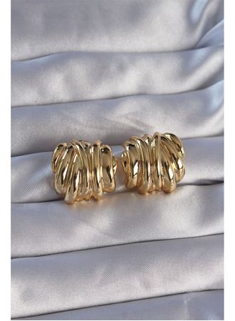 Pirinç Gold Renk Tırtıklı Bombe Model Küpe