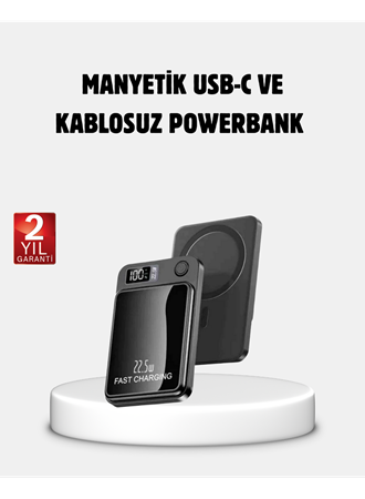 Manyetik Powerbank 15W Wireless Hızlı Şarj LED Ekranlı