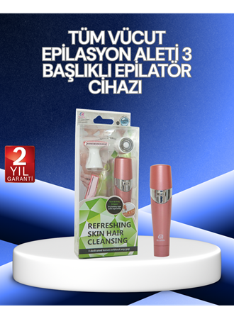 3 Başlıklı Yüz ve Vücut Tüy Temizleme Cihazı Pembe
