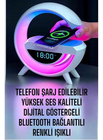 Bluetooth Hoparlör Dijital Göstergeli Wireless Şarj RGB Işıklı