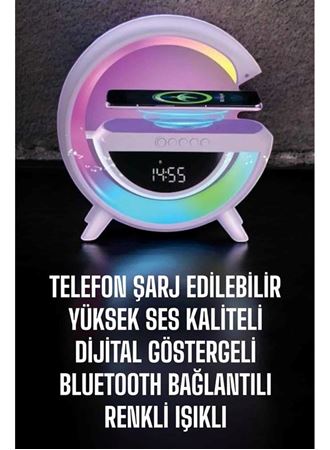 Bluetooth Hoparlör 15W Kablosuz Hızlı Şarj LED Gece Lambası