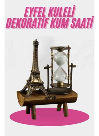 Eyfel Kulesi Tasarımlı Kum Saati Kristalleştirilmiş Kum Saati Dekoratif Ahşap Görünümlü