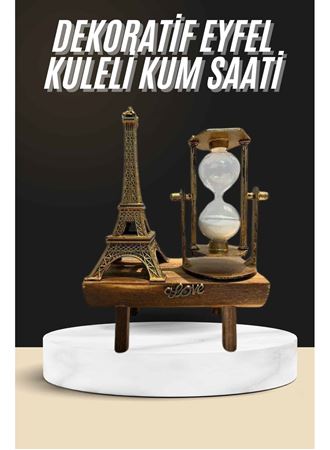 Retro Eyfel Kulesi Ve Kum Saati Dekoratif Ahşap Görünümlü Masa Biblosu