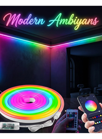 Dekoratif RGB LED Şerit Neon Işık 3 Metre Su Geçirmez Uzaktan Kumandalı Ortam Aydınlatması