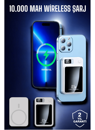 22.5W Magsafe Kablosuz Şarjlı Powerbank Dijital Ekran ve Hızlı Şarj