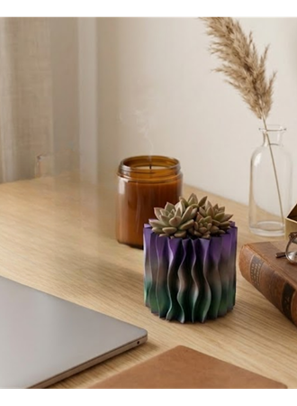 Modern Dalgalı Yüzey Tasarımlı Mor 3D Dekoratif Saksı Vazo