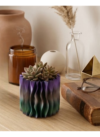 Sanatsal Dalga Desenli Mor 3D Baskı Dekoratif Vazo Ev Dekorasyonu