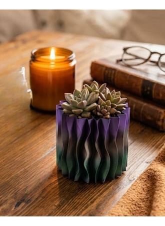 Minimalist Dalgalı Tasarımlı Mor Dekoratif 3D Vazo Masa Dekoru