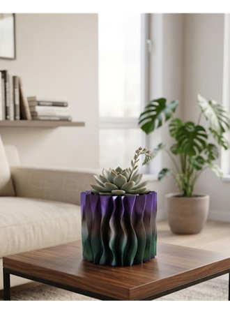 Modern Dalgalı Tasarımlı Mor 3D Dekoratif Vazo Ev Ofis Dekoru