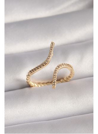 Pirinç Gold Renk Zirkon Taşlı Kadın Yüzük