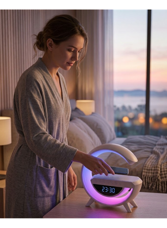 Çok Fonksiyonlu Kablosuz Şarjlı Saat Hoparlör RGB Işık ve Alarm Özellikli