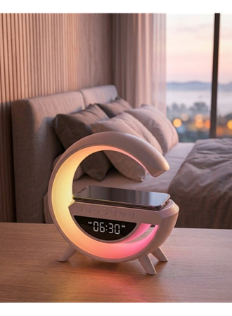 RGB Gece Lambalı Kablosuz Şarj Cihazlı Bluetooth Hoparlör Dijital Saat