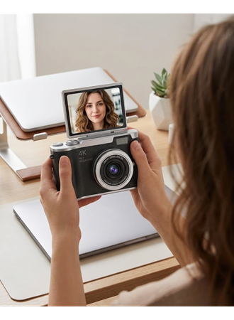 Kompakt 4K Dijital Kamera 48 MP Sensör 8X Zoom Flip Ekran Vlog ve Selfie Uyumlu