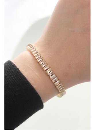 Pirinç Zirkon Taşlı Gold Renk Su Yolu Bileklik