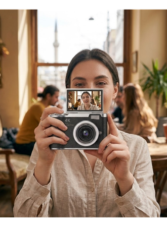 48 MP Kompakt Dijital Kamera 4K Video 8X Zoom ve Flip Ekran Selfie Vlog Uyumlu