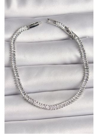 Pirinç Gümüş Renk Zirkon Taşlı Su Yolu Model Kadın Bileklik