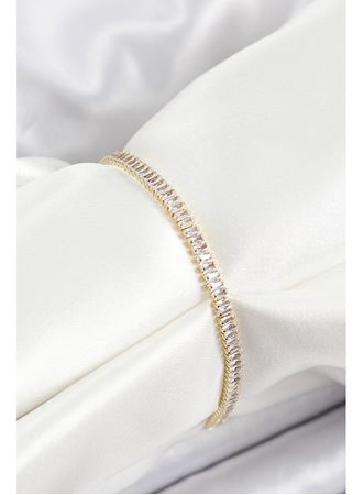 Pirinç Zirkon Taşlı İnce Su Yolu Model Gold Renk Kadın Bileklik