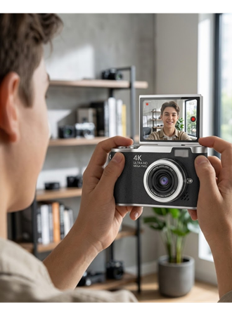 4K Dijital Kamera 48 MP 8X Zoom ve 180 Derece Flip Ekran Vlog Çekim Özellikli