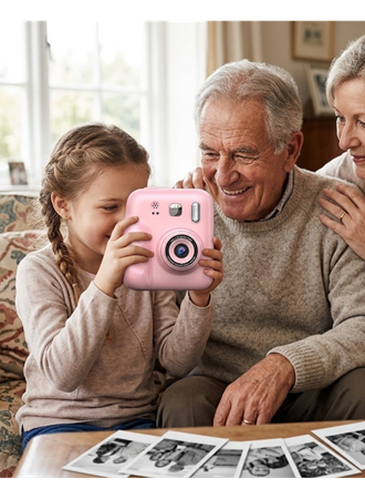 HD Ekranlı Çocuk Fotoğraf Makinesi Video Kayıt ve Baskı Kağıdı Kalem Hediyeli