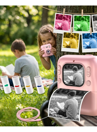 Mini Çocuk Kamerası Fotoğraf Video Çekim 4 Rulo Baskı Kağıdı ve 5 Kalem Hediyeli