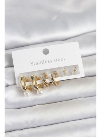 316L Çelik Gold Renk Kadın Küpe Seti