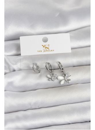 Pirinç Gümüş Renk Kelebek Model 3'lü Kadın Küpe
