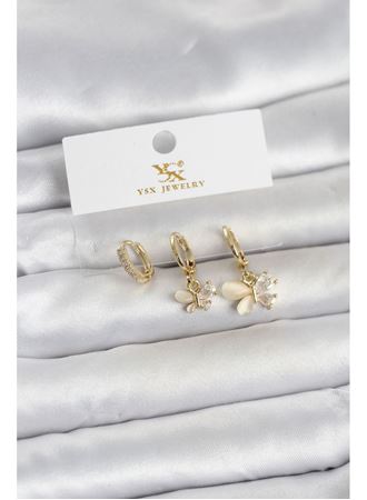 Pirinç Gold Renk Kelebek Model 3'lü Kadın Küpe