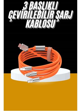 120W 3 İn 1 Uyumlu Silikon Şarj Kablosu Hızlı Şarj Kablosu