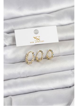 Pirinç Gold Renk Nazarlı Model 3'lü Kadın Küpe