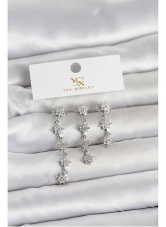 Pirinç Gümüş Renk Sıralı Kutup Yıldızı Model 3'lü Kadın Küpe