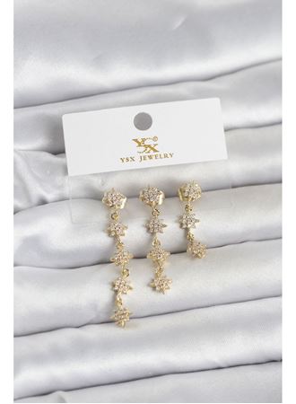 Pirinç Gold Renk Sıralı Kutup Yıldızı Model 3'lü Kadın Küpe