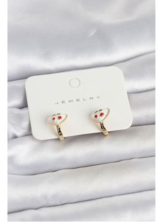 Pirinç Gold Renk Mineli Kalp Kiraz Model Çocuk Küpe