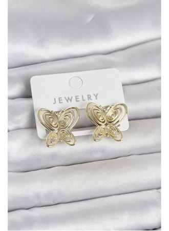 Füsun Küpesi Model Gold Renk Kelebek Model Pirinç Kadın Küpe
