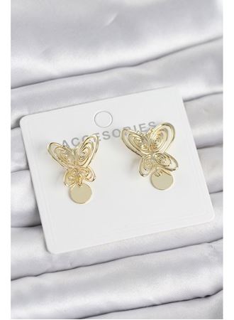 Füsun Küpesi Model Gold Renk Kelebek Model Pirinç Kadın Küpe