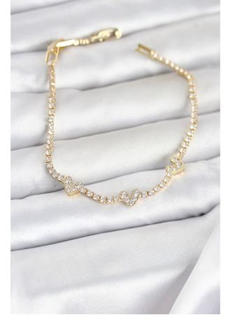 Pirinç Gold Renk Kalp Model Zirkon Taşlı Su Yolu Kadın Bileklik