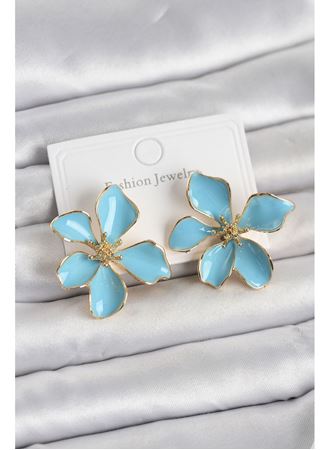 Mavi Mineli Çiçek Model Pirinç Kadın Küpe