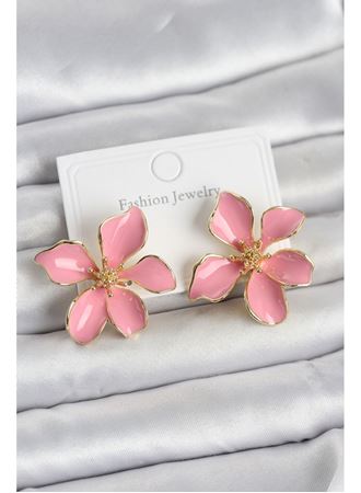 Pembe Mineli Çiçek Model Pirinç Kadın Küpe