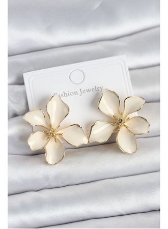 Krem Mineli Çiçek Model Pirinç Kadın Küpe