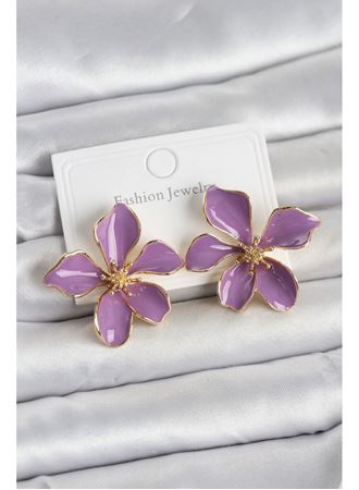 Mor Mineli Çiçek Model Pirinç Kadın Küpe