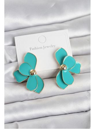 Turkuaz Mineli Lotus Model Pirinç Kadın Küpe